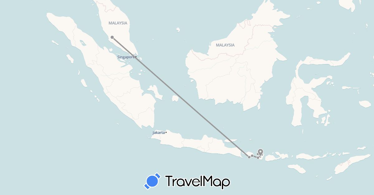 TravelMap itinerary: driving, plane in Indonesia, Malaysia (Asia)